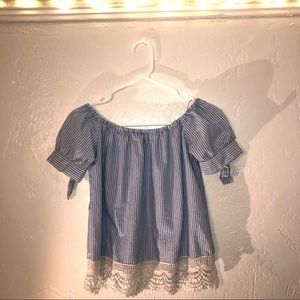 ✨ blue and white striped off the shoulder blouse